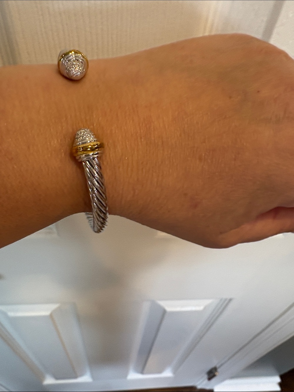 Two-Tone Silver and Gold Cuff Bracelet with Pave Accents